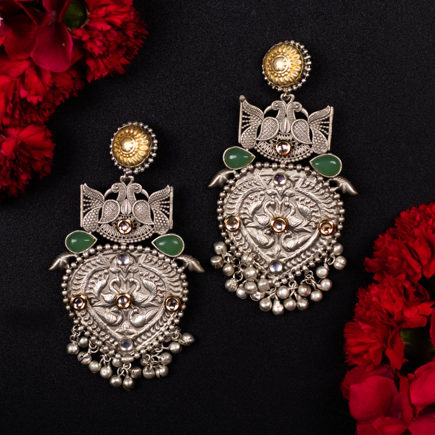 Khwaish Mint Big Sized Oxidized Earrings