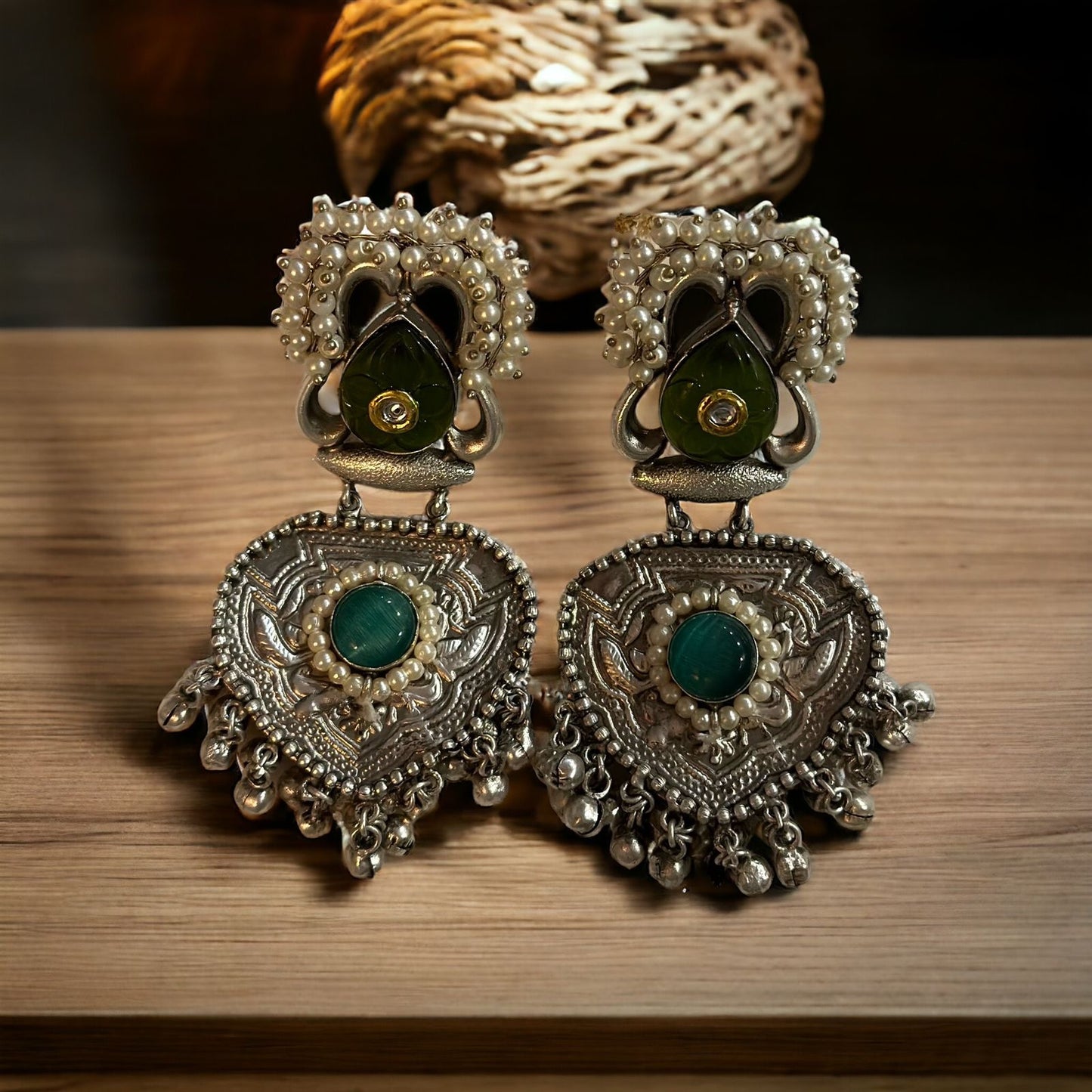 Raabta Pearls Big Sized Oxidized Earrings