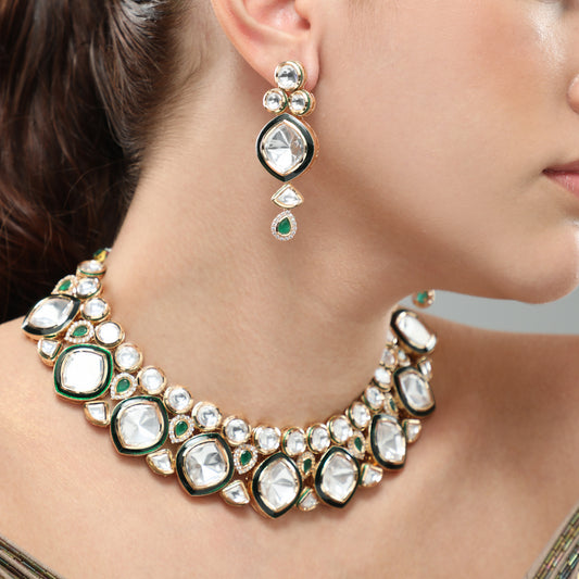 Haya Kundan Polki Emerald Choker Set