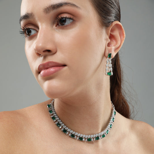 Diamond Delight Emerald Necklace Set