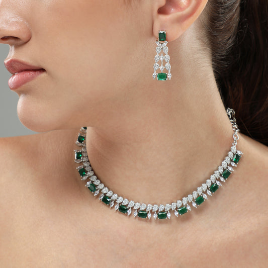 Diamond Delight Emerald Necklace Set