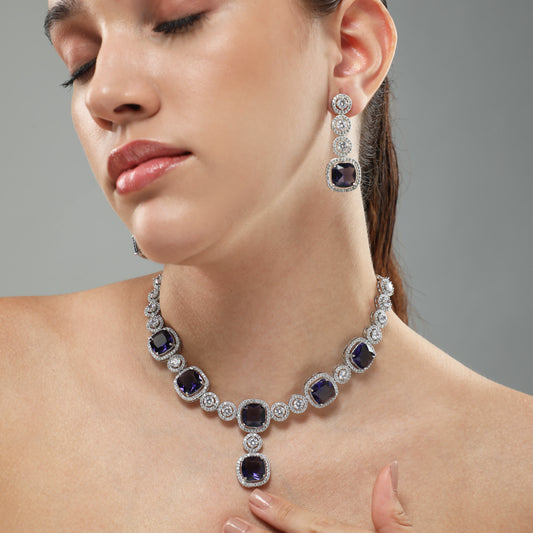 Lunar Lustre Purple Diamond Necklace Set