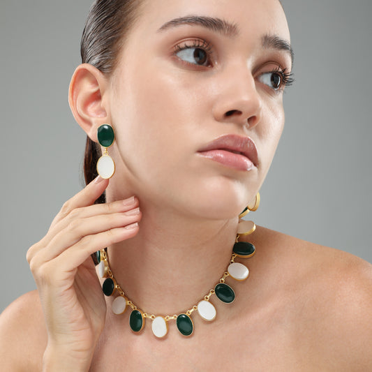 Vivacious Emerald Semi Precious Stone Set