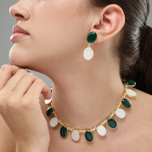 Vivacious Emerald Semi Precious Stone Set