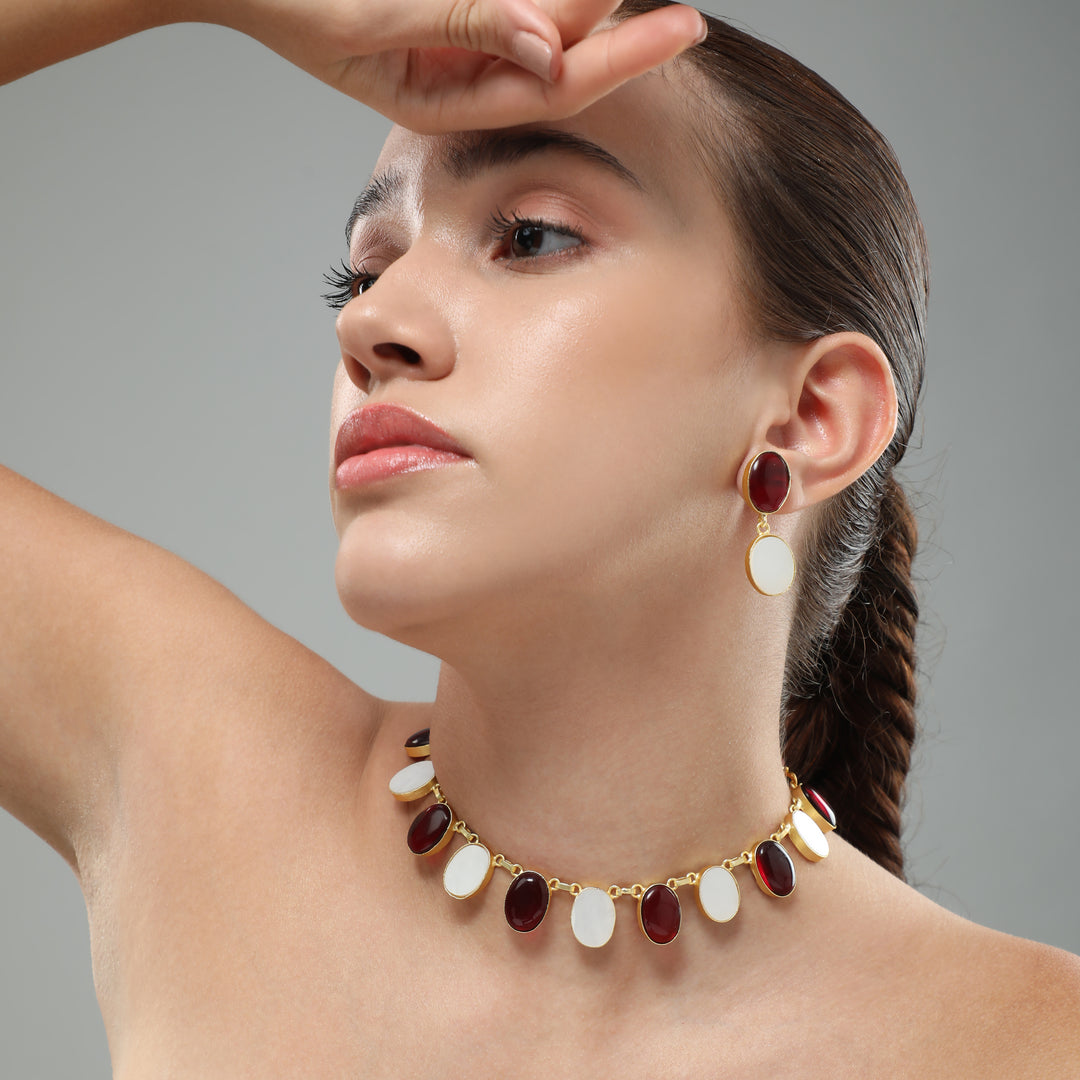 Sakura Necklace Set With Semi-Precious Stones