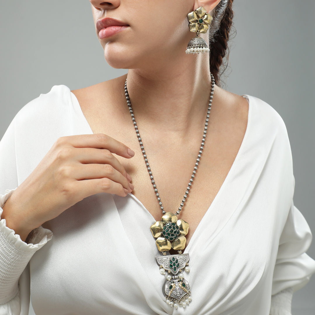 Mignon Gold Plated Oxidized Long Necklace Set