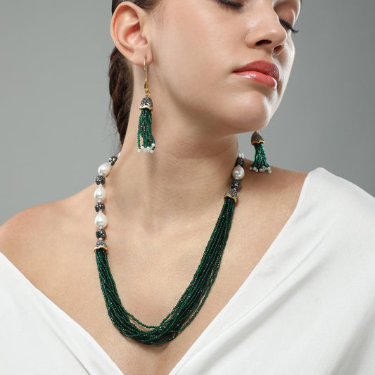 Shira Green Grey Pearl Necklace Set