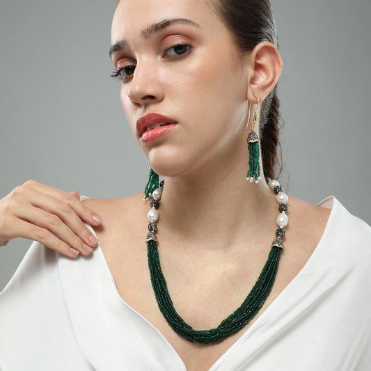 Shira Green Grey Pearl Necklace Set