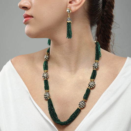 Nyah Green Beaded Long Necklace Set