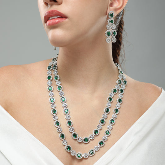 Prismatic Green Long Necklace Set