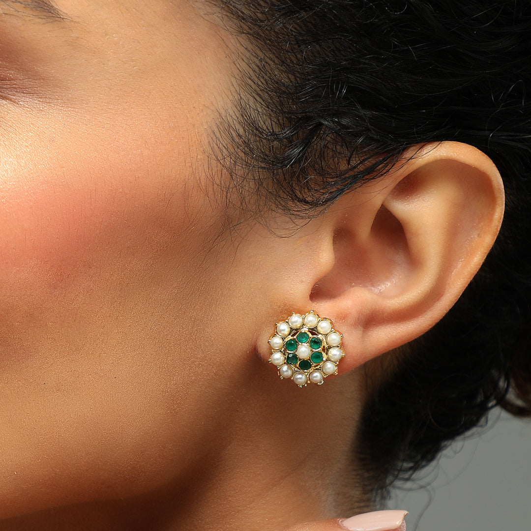 Mihika Green Pearl Studs