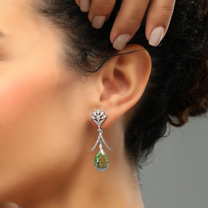 Divine Green Hanging Drop Diamond Earrings