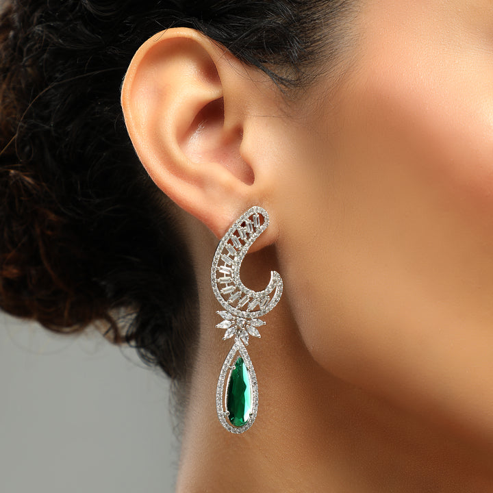 Exotic Green Hanging Diamond Earrings