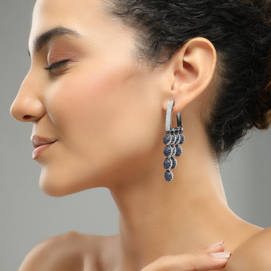 Enigmatic Blue Hanging Diamond Earrings