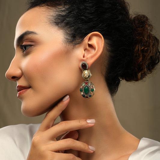 Damak Gold Plated Stone Studded Earrings