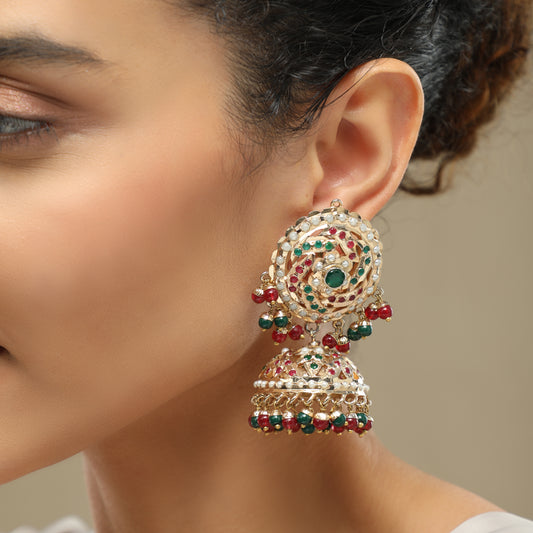 Jhalak Pearls Jadau Multicolour Jhumka Earrings