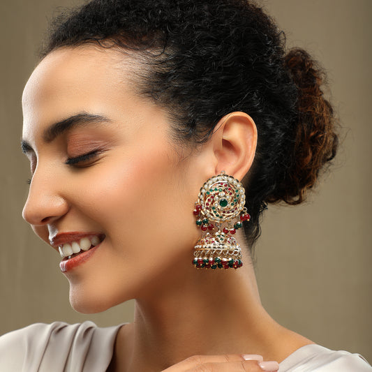 Jhalak Pearls Jadau Multicolour Jhumka Earrings