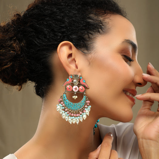 Ruhez Meenakari Peacock Earrings