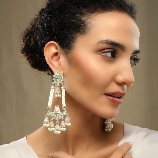 Nikhat Kundan Studded Long Earrings