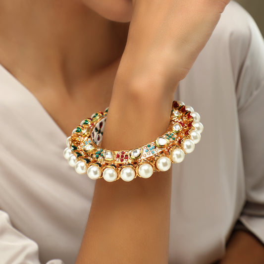 Nirali Kundan Studded Pearl Kada