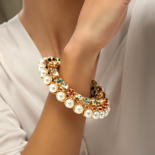 Nirali Kundan Studded Pearl Kada