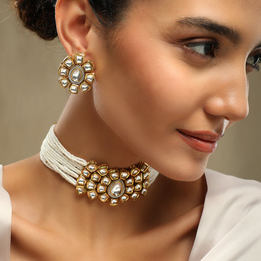 Ramya Kundan Set With Elegant White Beads