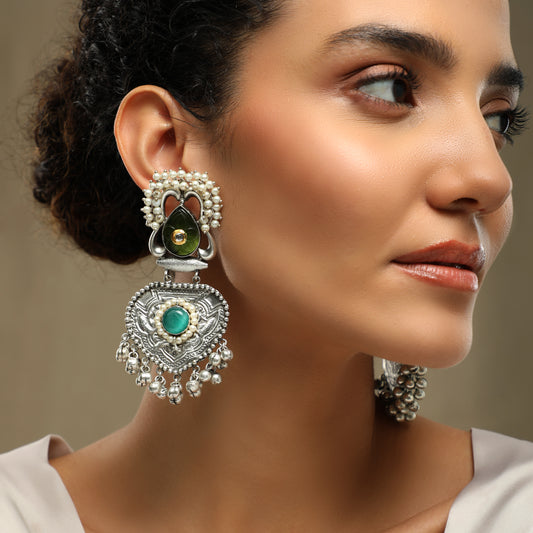 Raabta Pearls Big Sized Oxidized Earrings