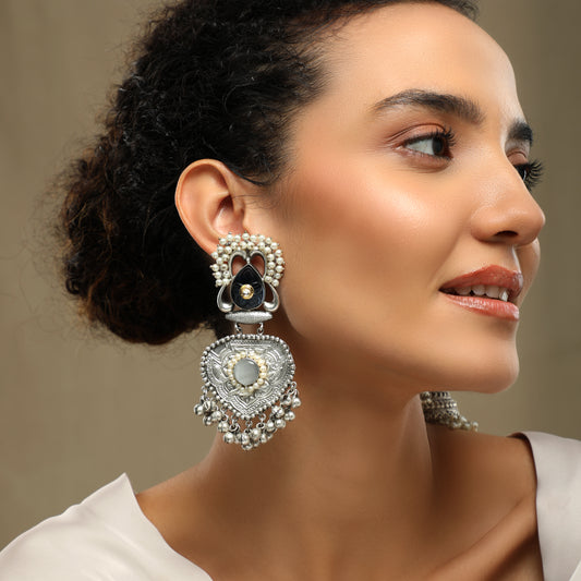 Saadat Pearl Big Sized Oxidized Earrings