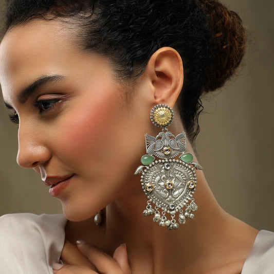 Khwaish Mint Big Sized Oxidized Earrings