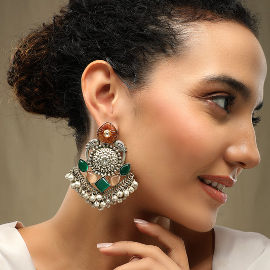 Roshni Stone Studded Oxidized Earrings