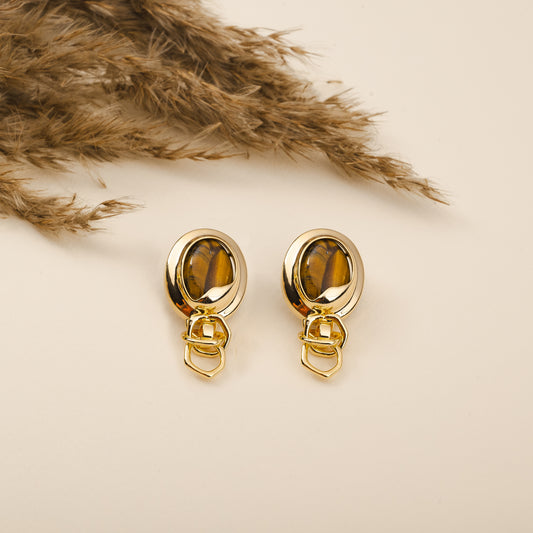 Kia Gold Tone Brown Earrings