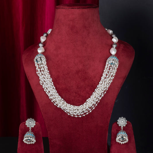 Varya White Beaded Pearl Set With Precious Stones