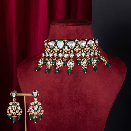 Mantra Emerald Polki Bridal Set