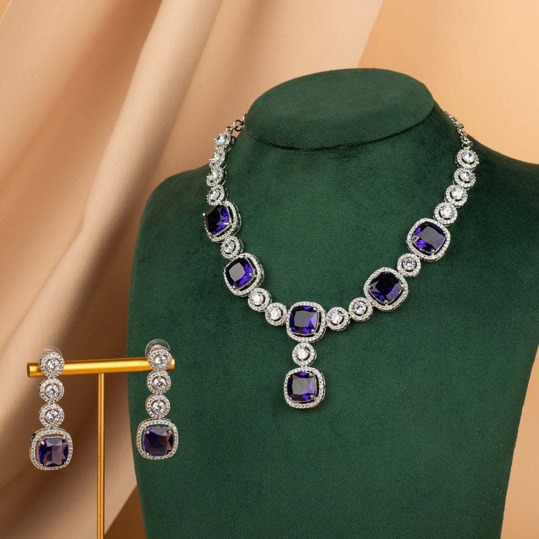 Lunar Lustre Purple Diamond Necklace Set