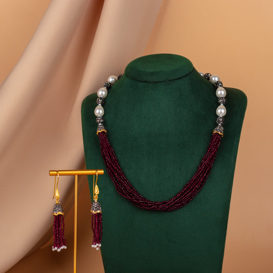 Sidra  Ruby Pearl Necklace Set