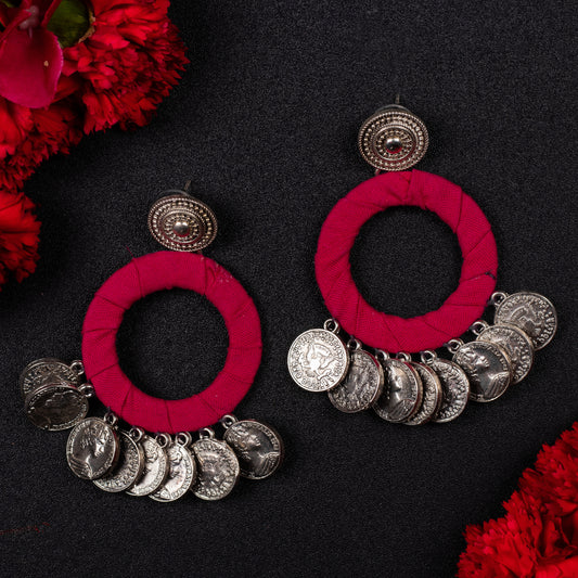 Aruni Fabric Handcrafted Silver Oxidized Earrings